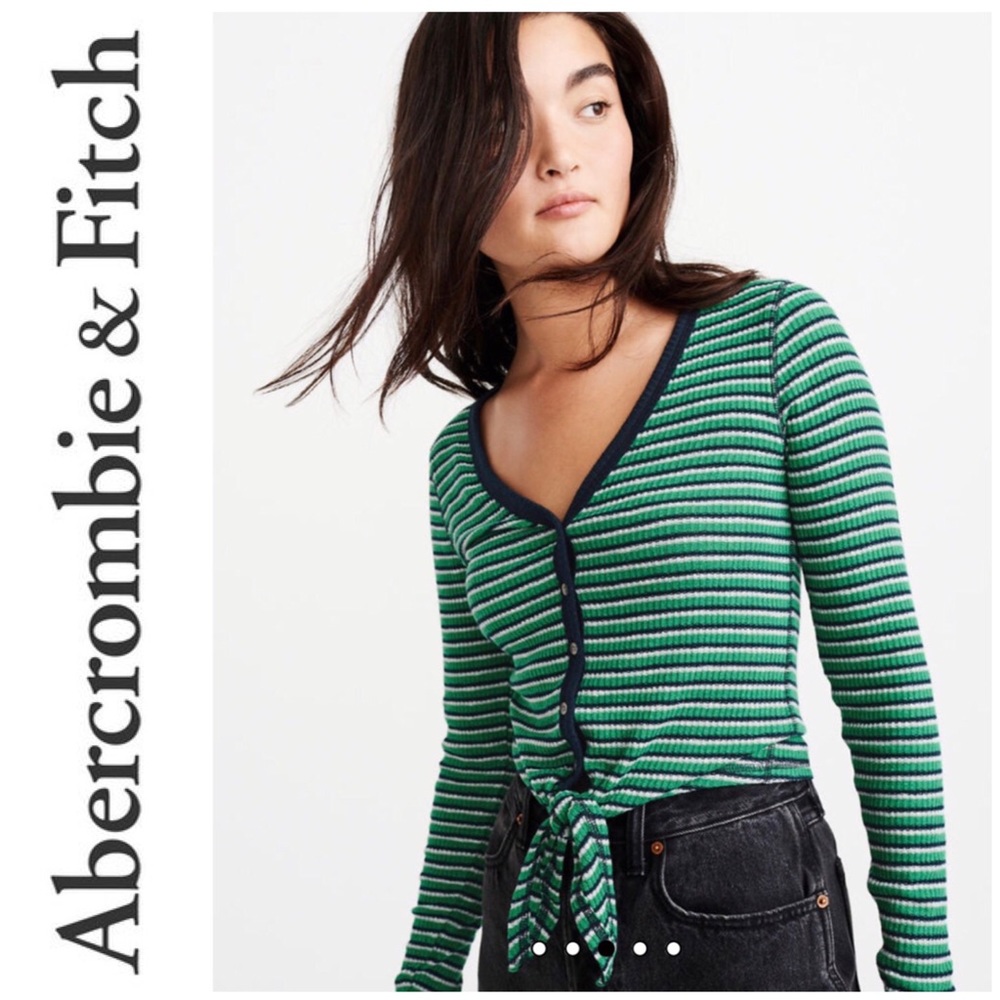 NWT A&F Tie Front Green Stripe Top